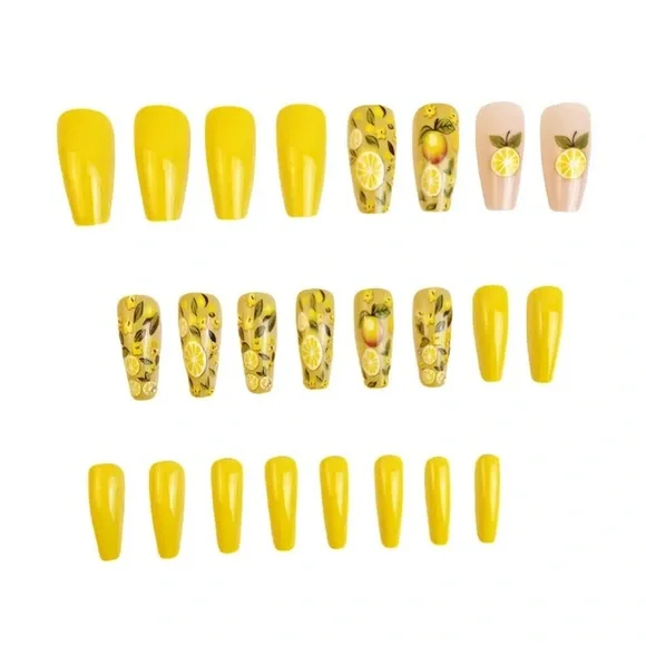 Summer Lemon Yellow Press On Nail Art Reusable 24 pc Medium NWT - Picture 5 of 11